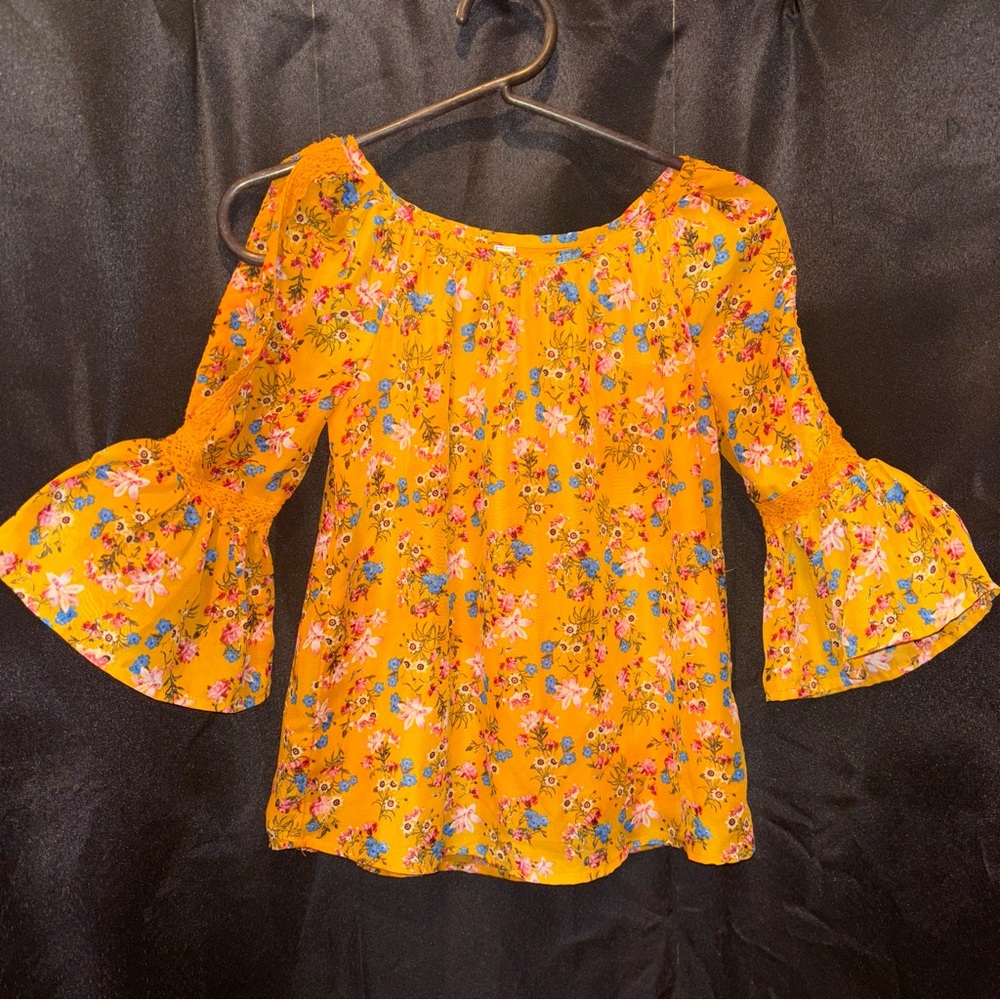 Beautees Orange Ruffled Bell Sleeve Blouse